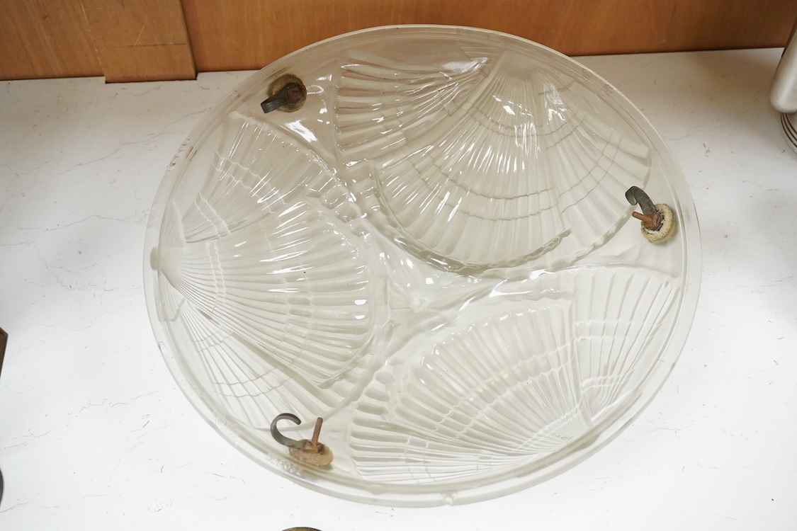 A Noverdy French pressed glass plafonniere of shell design, 34cm in diameter